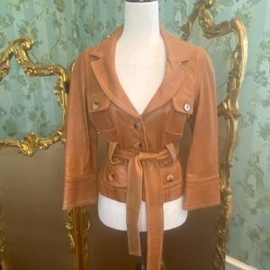 Bebe Vintage Leather Scoop Neck Sexy Jacket; Small